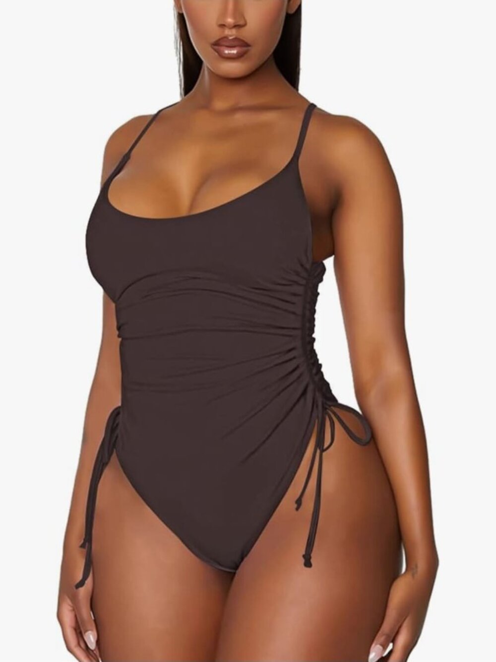 Women's high-cut, ruched one-piece swimsuit with tummy control NEW 2027